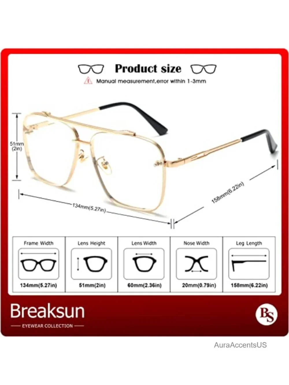 Oversized Square Aviator Sunglasses Metal Frame Tinted Gradient Lenses